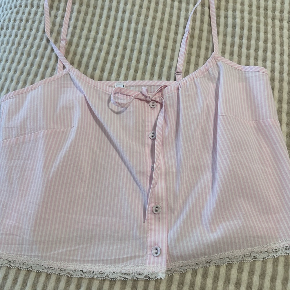 Skims Pink Striped Button-Up Crop Top